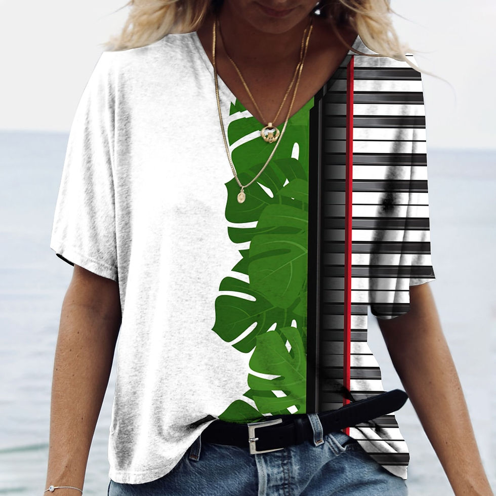 Thumbnail: Music Piano Print Women's T Shirt V-neck Oversized Pullover Harajuku Clothing F
