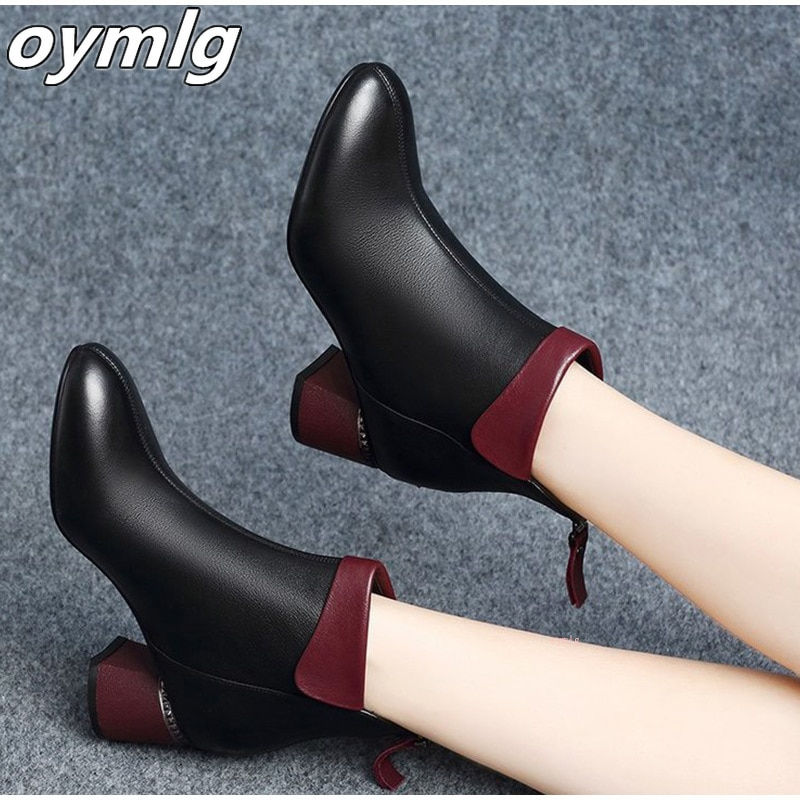 Thumbnail: Women Ankle Boot Pumps Shoes Winter Autumn Ladies Plush Warm High Heels Pu Leat