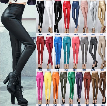 Thumbnail: PU High-waisted elastic leggings Black autumn winter new fashion fitting skinny