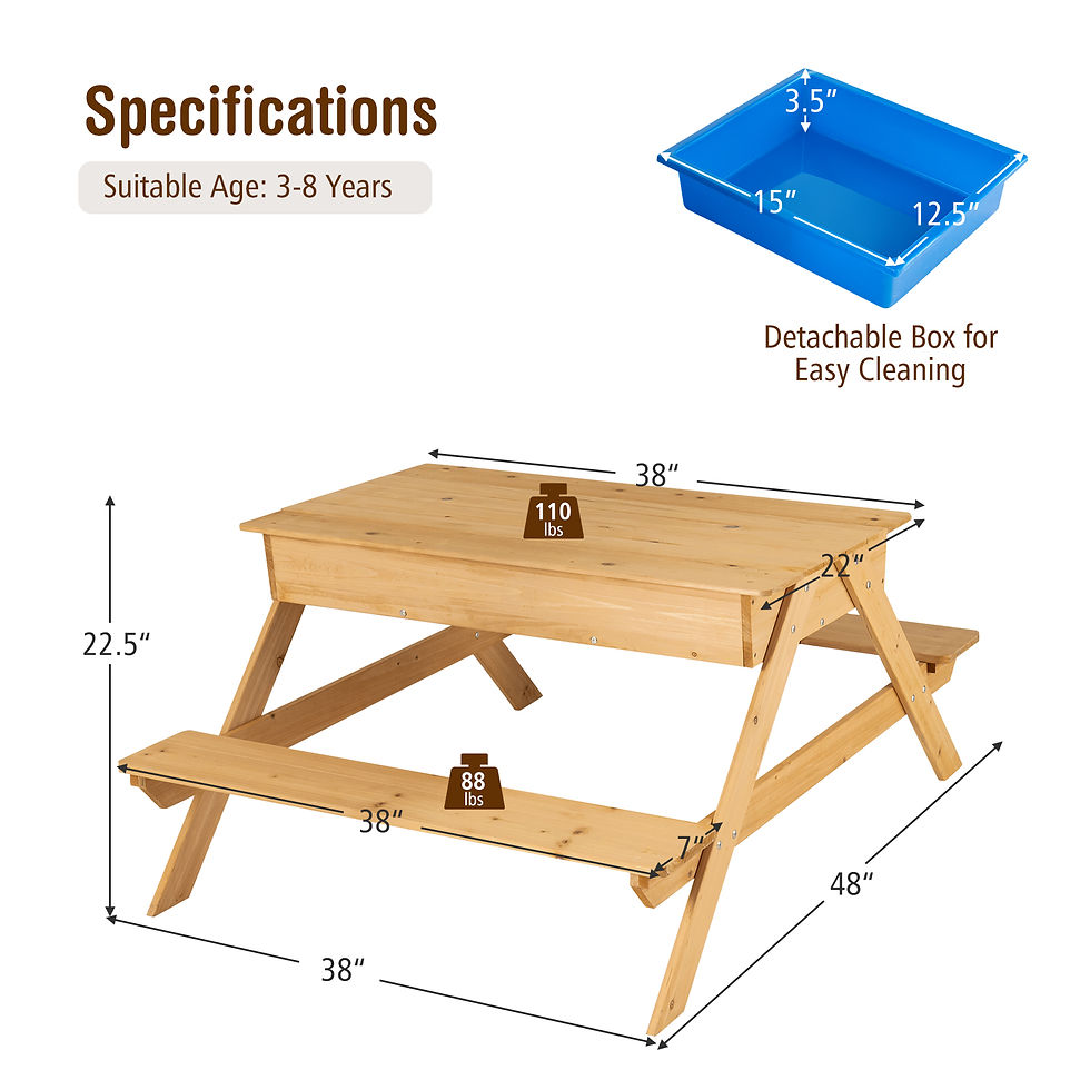 Thumbnail: Infans 3-in-1 Kids Picnic Table Wooden Outdoor Water Sand Table w/ Play Boxes