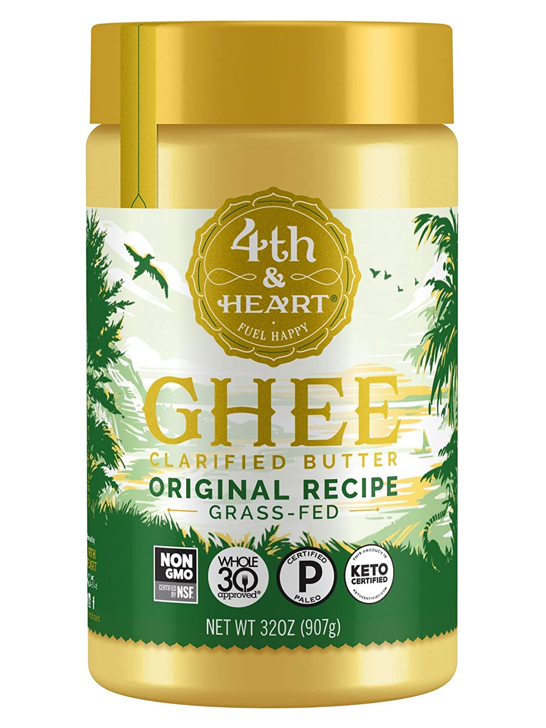 4th & Heart Original Grass-Fed Ghee, 16 Ounce, Keto, Pasture Raised, Non-GMO, L