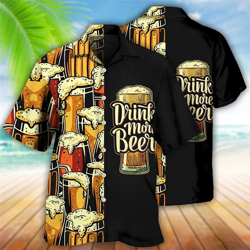 Thumbnail: Hawaiian Shirt 3d Print Beer Short-sleeved Men's Beach Summer Outdoor Vintage S