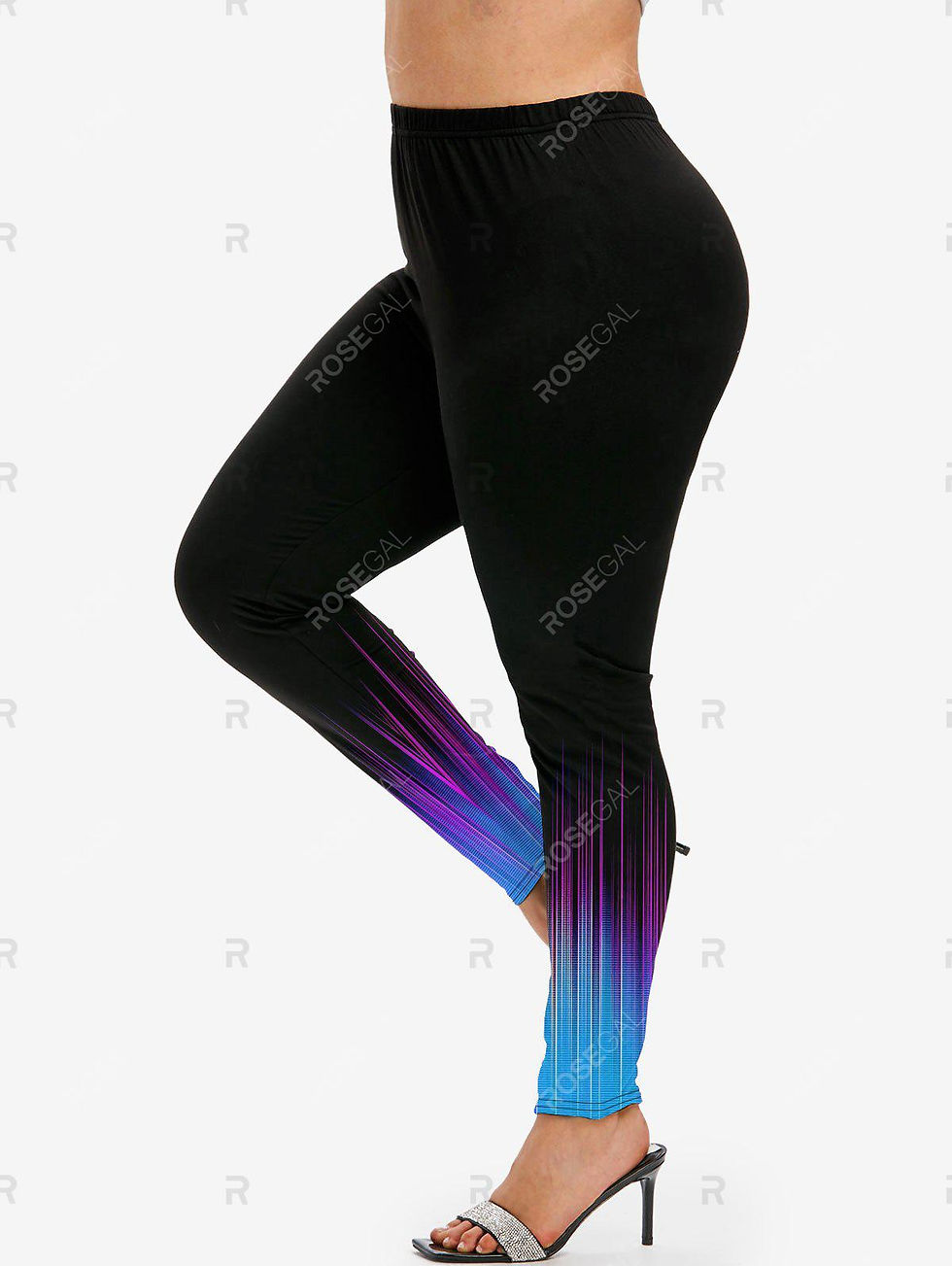 Thumbnail: Ombre Color Light Beam Print Button Up Shirt and High Waist Leggings Plus Size 
