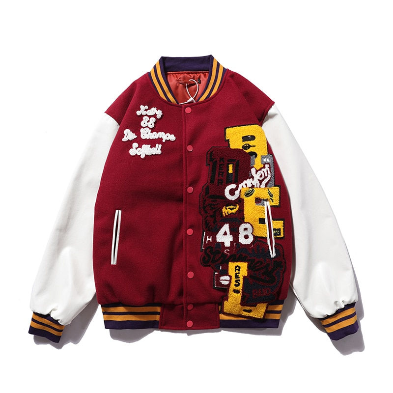 Миниатюра: Dark Leather Embroidery Padded Thick Winter Men's Jackets Baseball Jacket Man