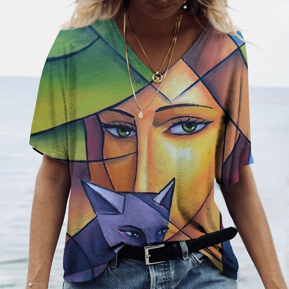 Thumbnail: Women's T-shirt Abstract Art Face Print Girls Clothing 3D Oversized Classic Sho