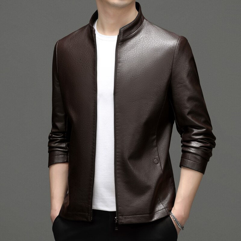 Miniature : New Wintersweet Men's Baseball Collar Leather Coat Spring and Autumn High-End M