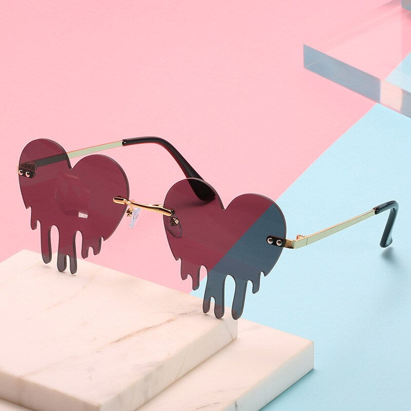 Thumbnail: Popular Unique Heart Rimless Sunglasses Women New Fashion Red Blue Tears Shape 