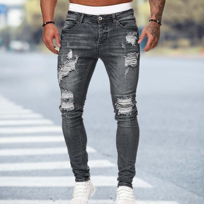 Thumbnail: Autumn Black Skinny Jeans Men Ripped Jeans Male Casual Hole Street Hip Hop Slim