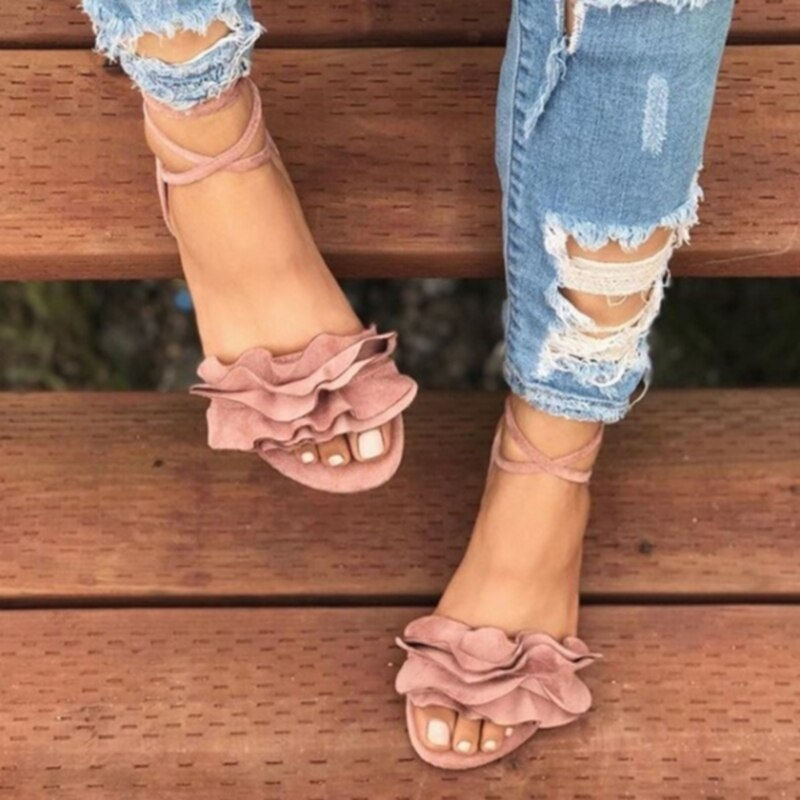 Thumbnail: 2023 Women Flat Sandals Ankle Strap Beaded Special Handmade Sandals Women's Sho