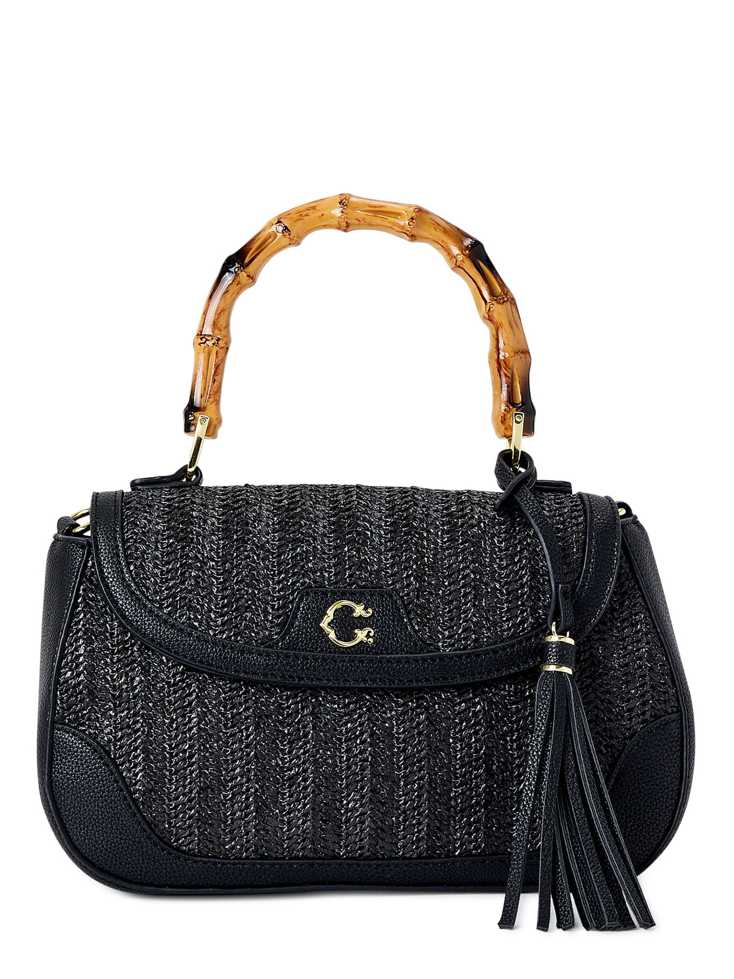 C. Wonder Women’s Adult Jasmine Faux Straw Shoulder Bag with Bamboo-Look Handle