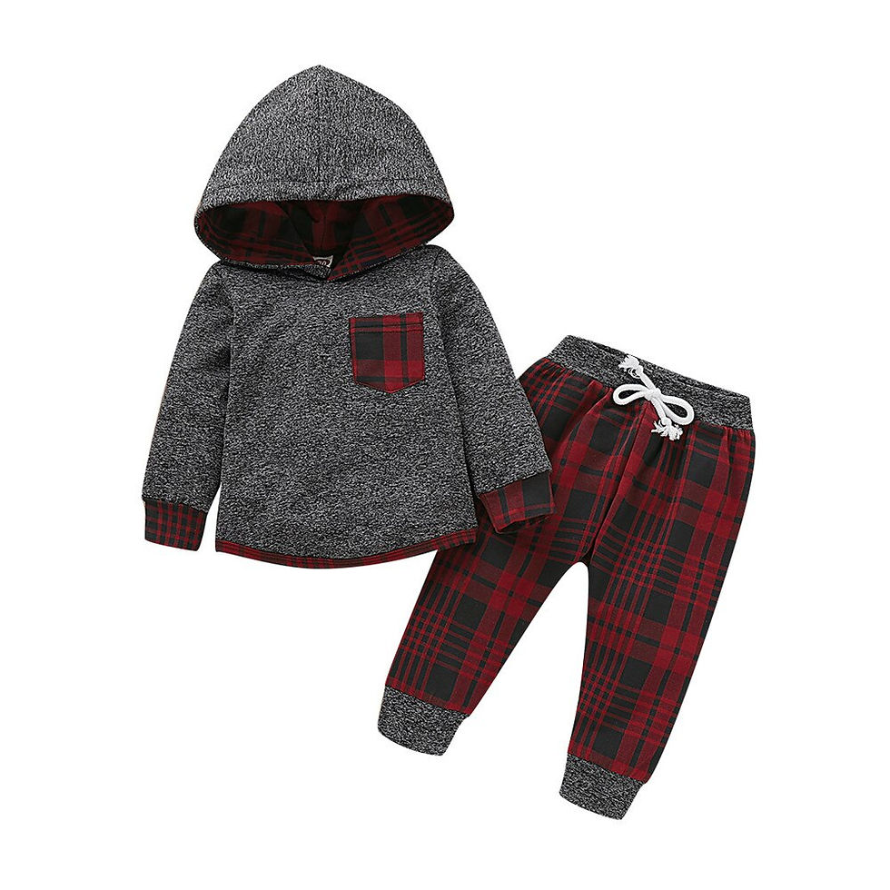 Thumbnail: Plaid Baby Boy Clothes Set Hooded Sweatshirt Top +Pants Set Men's Baby Clothes 
