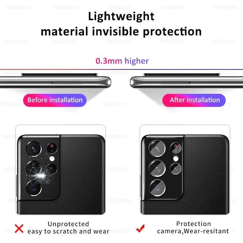 Thumbnail: S22Ultra Lens Protective Case 2PCS 3D Curved Tempered Glass Camera Protector Co