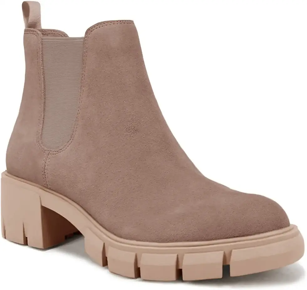 Thumbnail: Womens Lug Sole Platform Ankle Booties Chelsea Slip on Chunky Block Heel Leathe