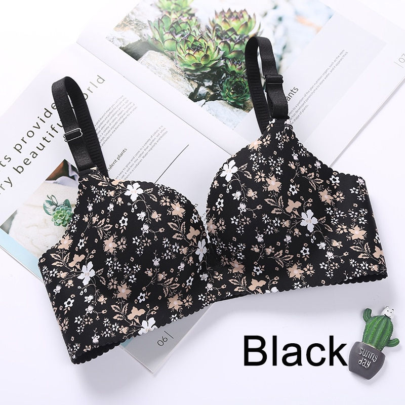 Thumbnail: Women Flower Print Seamless Bra Sexy Lingerie Floral Push Up Bras One-Piece Und