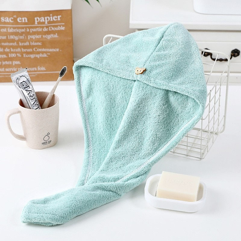 Thumbnail: Women Hair Drying Hat Quick-dry Microfiber Hair Towel Cap Hat Bath Hat Solid To