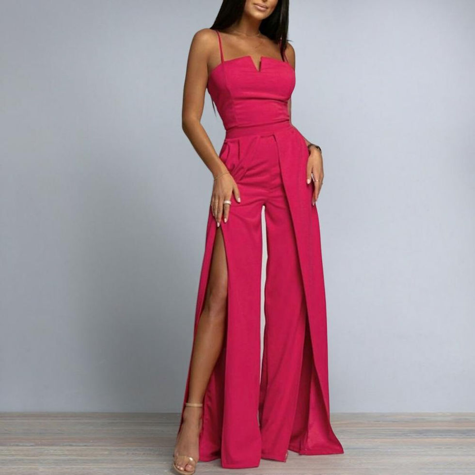 Thumbnail: High-waist Split Wide Leg Solid Color Ladies Jumpsuit Chest Wrap Sling Sexy Lon