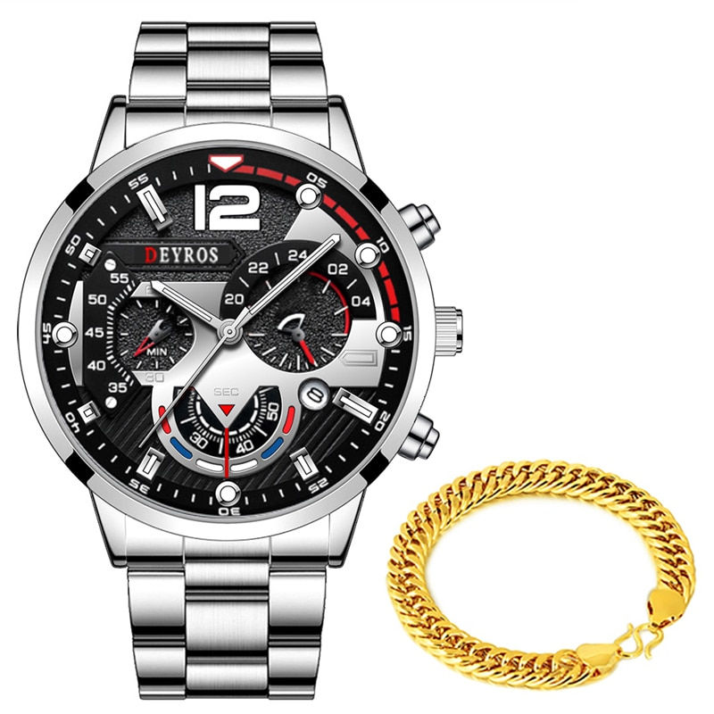 Miniature : Luxury Mens Watches Male Gold Bracelet Stainless Steel Quartz Calendar Watch Fo