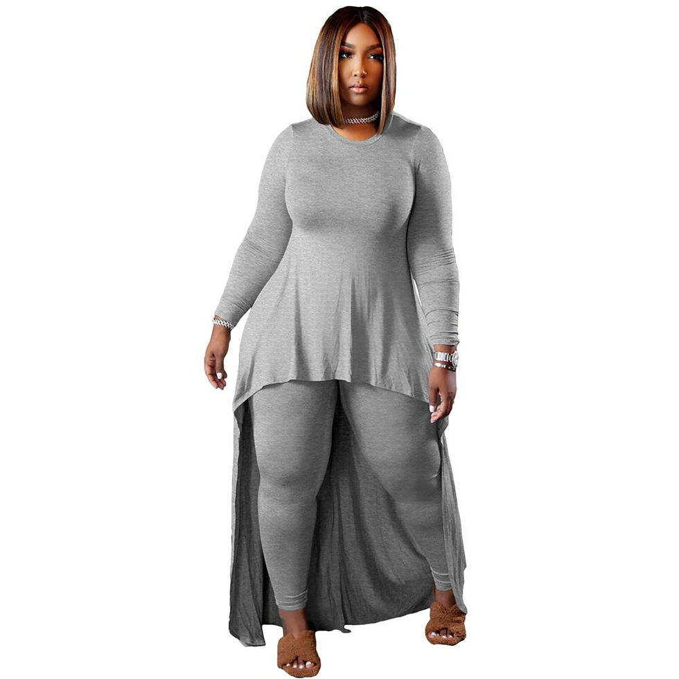 Thumbnail: 5xl 4xl Plus Size for Women Two Piece Sets Round Neck Long Sleeve Irregular Max