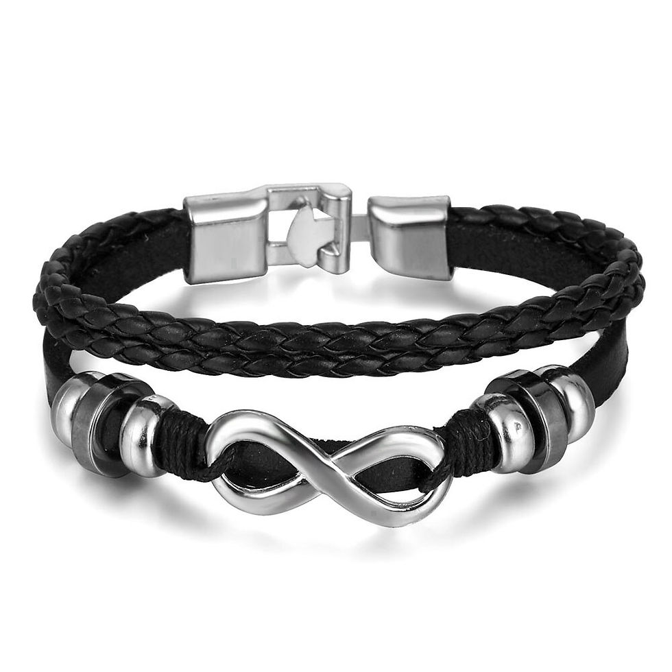 Thumbnail: Vinatge Gothic Punk Moon Star Metal Multilayer Leather Bracelet Men Leaf Bracel