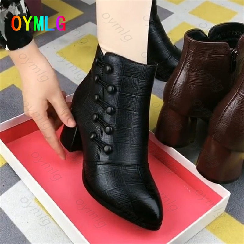 Thumbnail: autumn and winter new leather boot high-heeled small short boots women's thick-