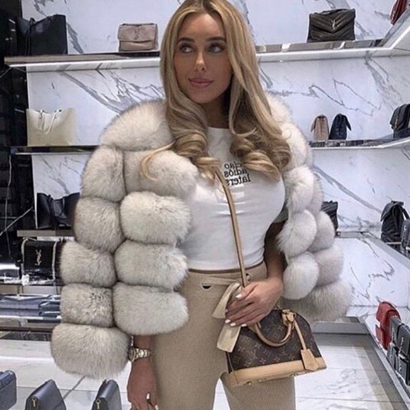 Thumbnail: Ladies Fox Coat Natural Fur Fashion Winter Warm Coat High-end Luxury Fashion Fu
