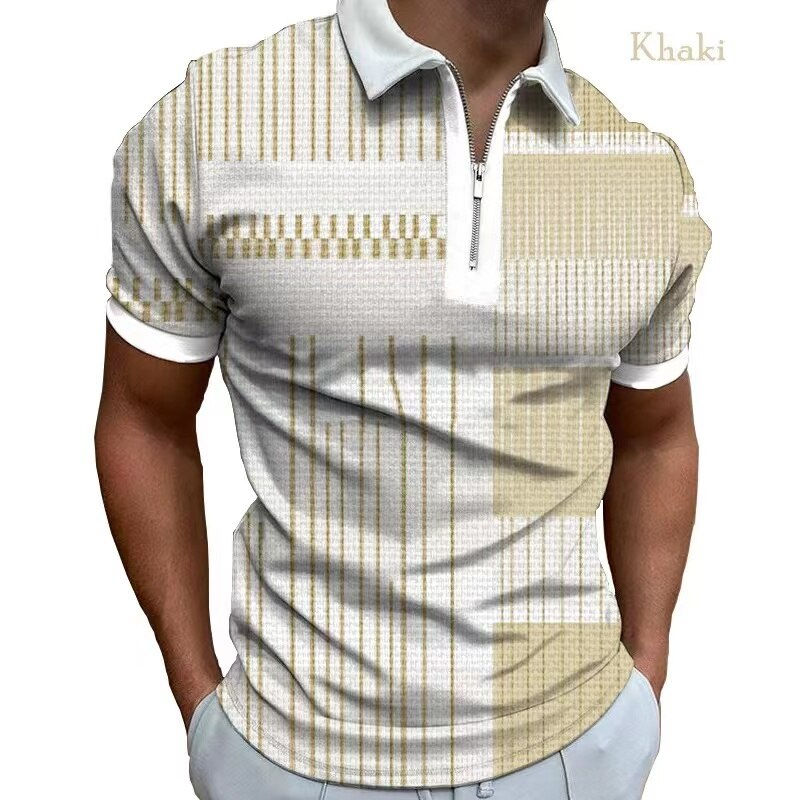 Thumbnail: Men's fashion New POLO Shirt Color Plaid Pattern Men's Casual Business zipper ​