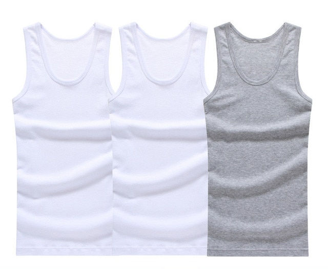 Thumbnail: 3pcs/lot Cotton Mens Underwear Sleeveless Tank Top Solid Muscle Vest Undershirt