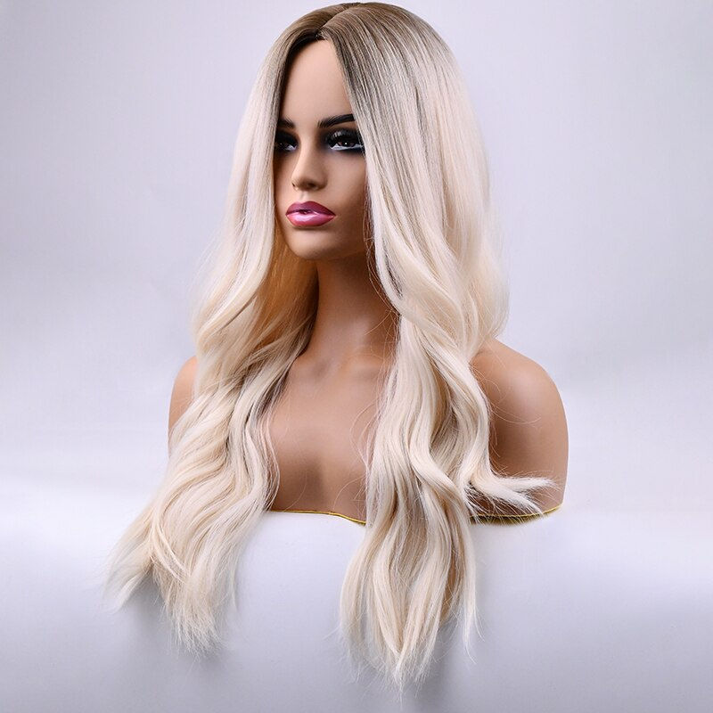 Thumbnail: VAAJEE Long Synthetic Hair Wave Wig Omber Brown Light Golden fro Women Middle P