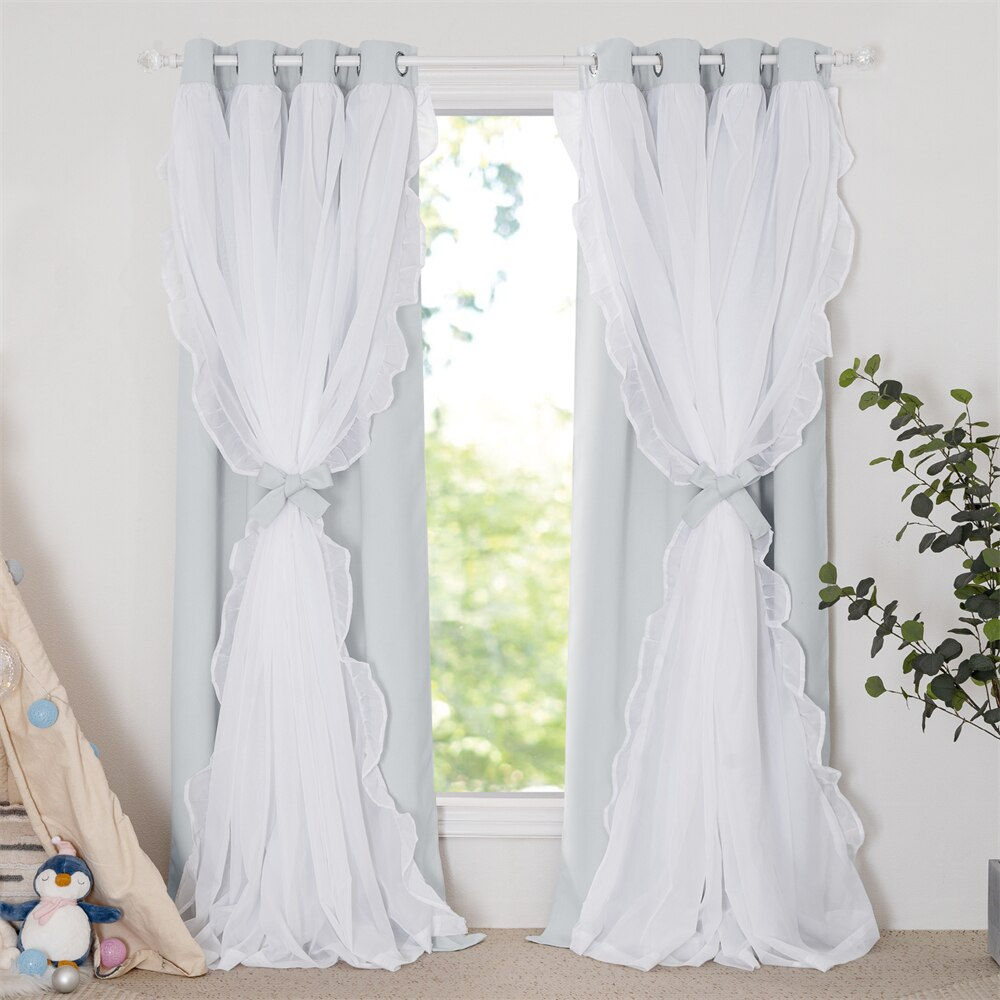RYB HOME 1Pc Blackout Curtains Double Layers Romantic Sheer Curtains For Living