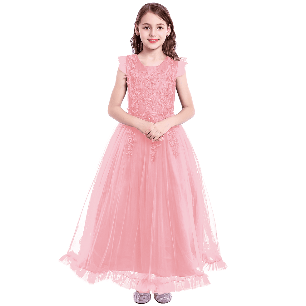 Thumbnail: IBTOM CASTLE Flower Girl Lace Long Dress for Kids Wedding Bridesmaid Pageant Pa