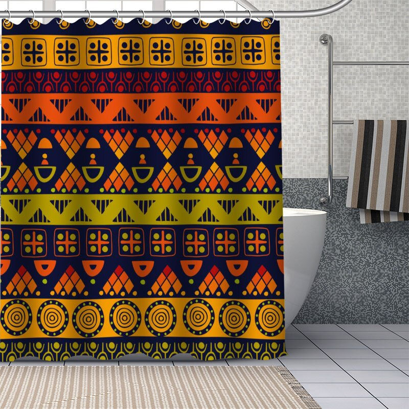 Thumbnail: African Ethnic Flower Pattern Shower Curtains Geometry Bathroom Curtain Fabric 