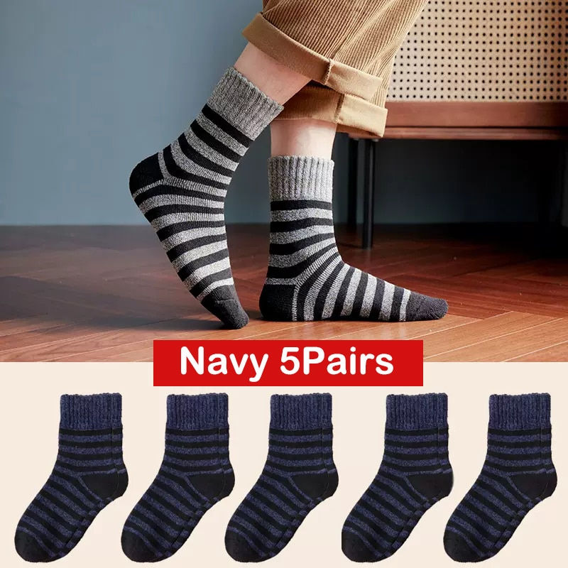 Thumbnail: 5pair Winter Thick Socks Men Super Thicker Solid Sock Striped Merino Wool Rabbi