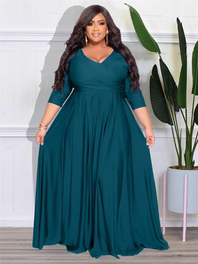 Thumbnail: Wmstar Plus Size Party Dresses for Women Fall Clothes  V Neck Bandage Big Hem E