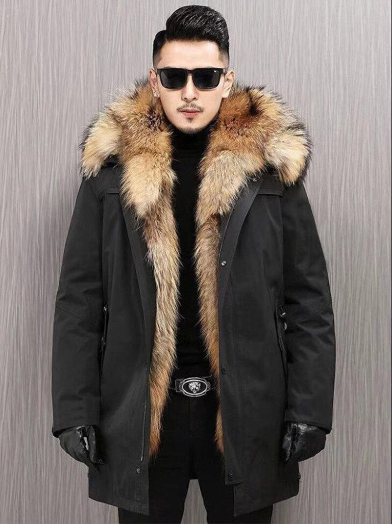 Миниатюра: Long Waterproof Faux Fox Fur Coat for Winter Puffer Jacket Men Winter Warm
