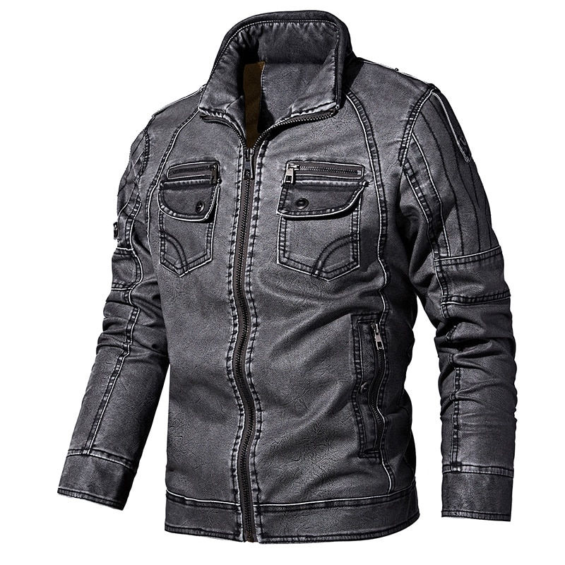 الصورة المصغرة: Men's Leather Motorcycle Biker Leather Windbreaker Genuine Leather Jacket