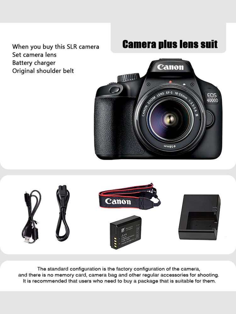 Thumbnail: NEW Canon EOS 4000D APS-C SLR Digital Camera Frame Entry level HD Professional 