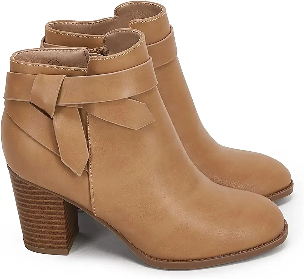 Thumbnail: PiePieBuy Women's Tie Knot Chelsea Pump Ankle Boots Closed Toe Stacked Heel Boo