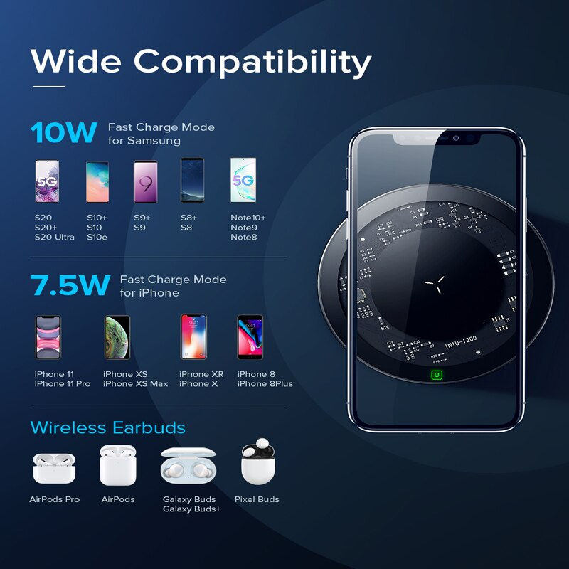 Thumbnail: INIU 10W Wireless Charger USB C Universal Fast Charge Phone Pad For iPhone 14 1