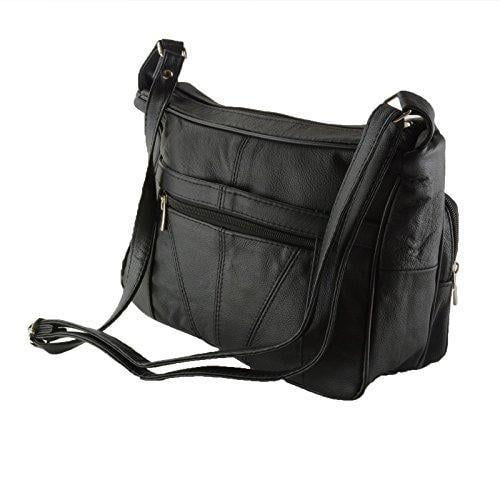 الصورة المصغرة: Women's Leather Organizer Purse Shoulder Bag Multiple Pockets Cross Body Handbag