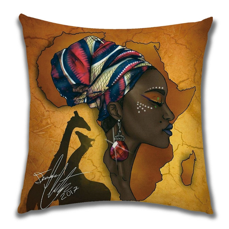Thumbnail: African Girl Lady Oil Painting Decorative Cushion Black Women Home Art Decorati