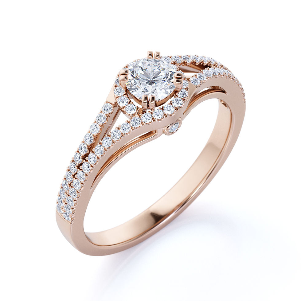 Thumbnail: Round Engagement Ring - Round Cut Real Diamond - Split Shank - Halo Ring - 10K 