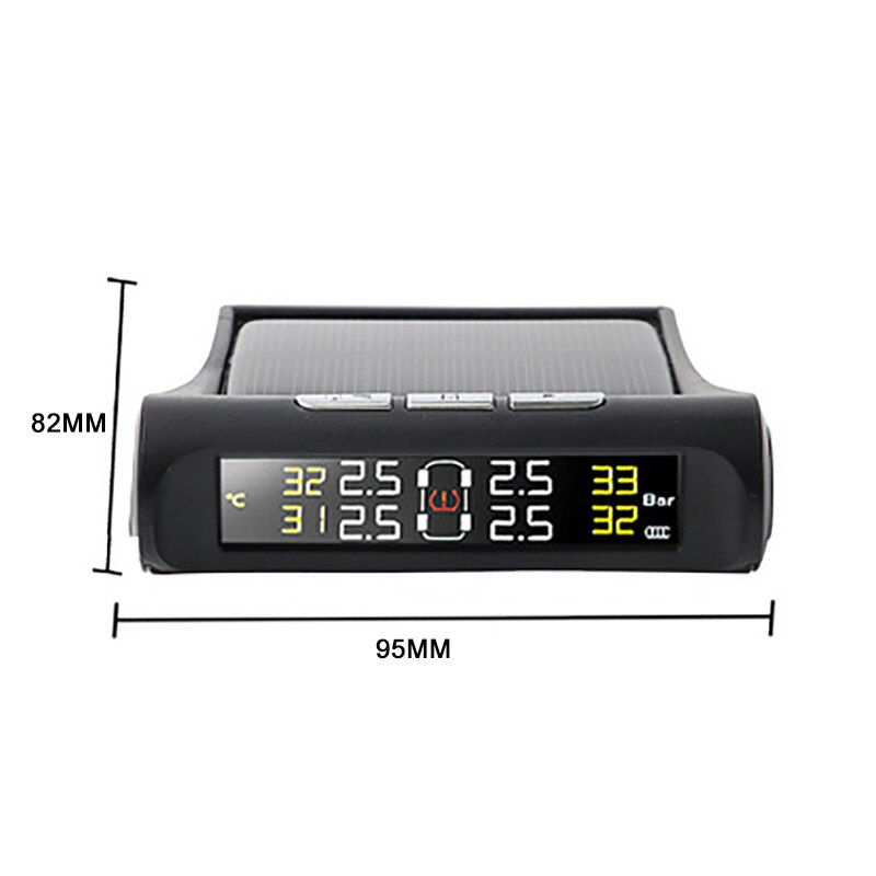 Thumbnail: Car TPMS Tire Pressure Monitoring System Solar Power Digital LCD Display USB Sm