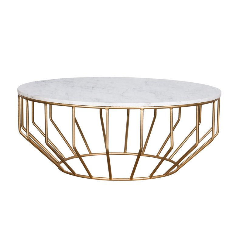 Miniaturbild: Mod-Arte Modern Iron Metal Coffee Table with Marble Top in White/Gold Leaf
