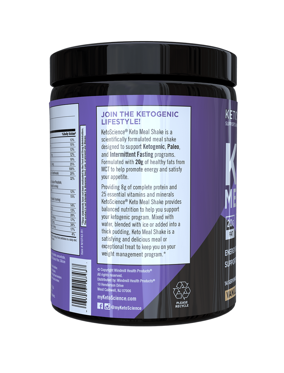 Miniature : Keto Science Meal Shake, Ketone Drink, Vanilla, 20.7 oz. 14 servings