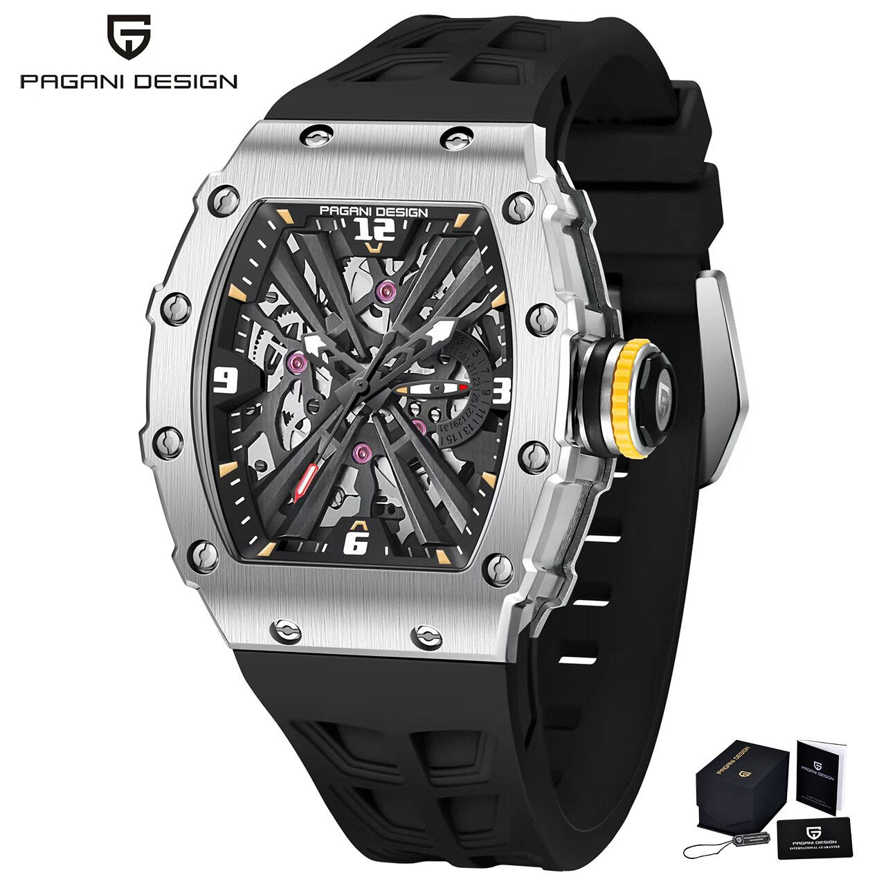 PAGANI DESIGN Skeleton Quartz Watch For Men Sapphire Glass Tonneau Type VH65 St