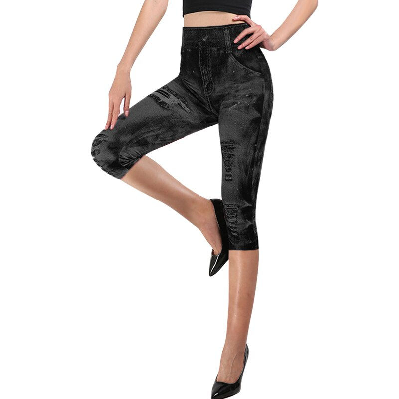 Thumbnail: Women's Imitation Jeans Yoga Pants Stretchable Slim Fitness Leggings Denim Jean