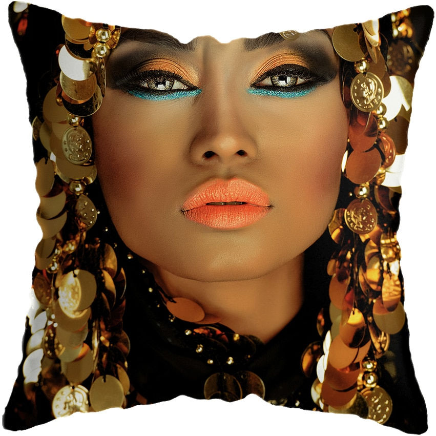 Miniature : 45*45CM Modern Living Room Black Gold African Lady Woman Style Look Art Deco So