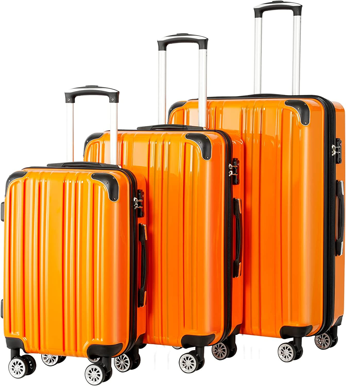 Coolife Luggage Expandable 3 Piece Sets PC+ABS Spinner Suitcase 20 inch 24 inch