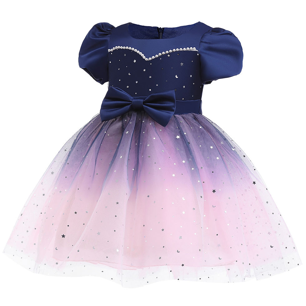 Thumbnail: NZRVAWS 9T Big Girls Princess Dress Star Print Sequins Bow Short Sleeve Round N