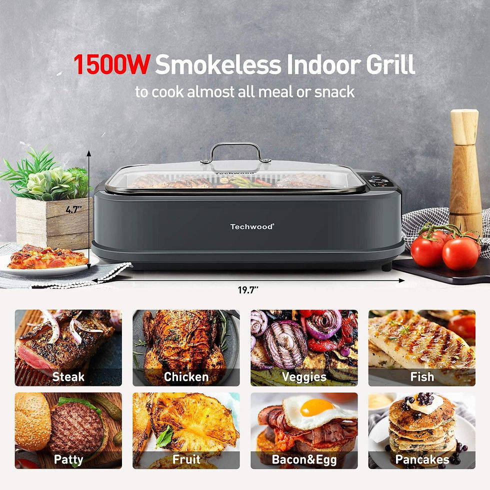 Thumbnail: Indoor Smokeless Grill,  1500W Electric Grill with Tempered Glass Lid, Electric